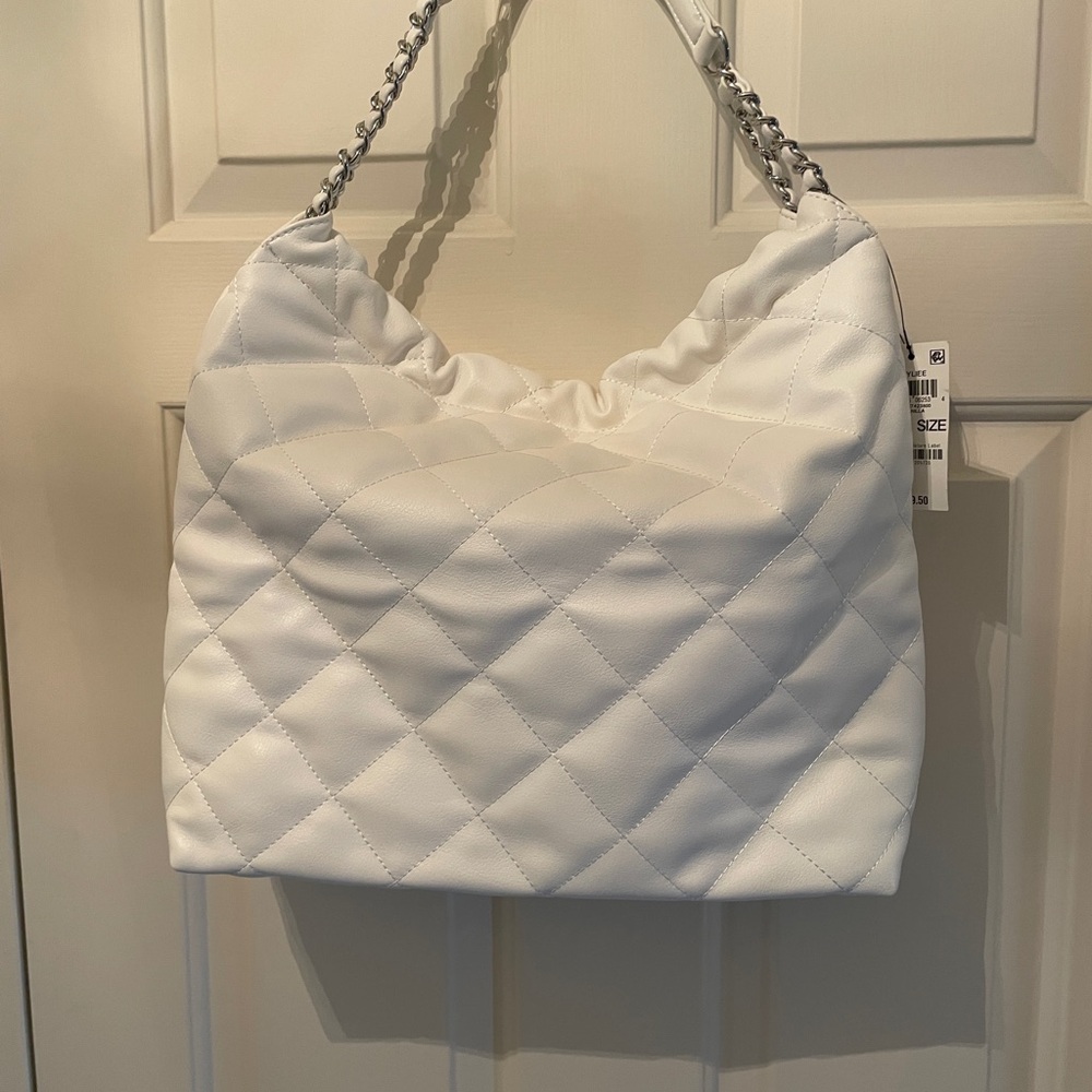 NWT Kyliee Quilted Faux Leather White Large Shoulder Bag- For Macys
